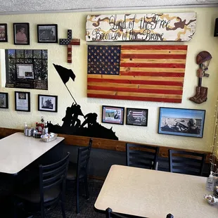 Wall decorated with patriotic pictures, it was nice to see something positive like this.
