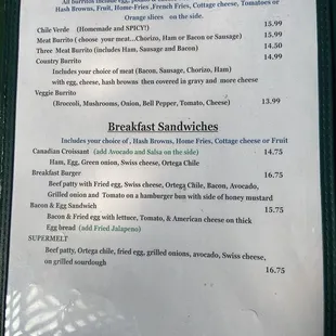 New menu prices as of October 2024