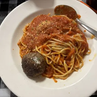 Half spaghetti plate w/one meatball. 1/13/2024