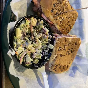 Seester with broccoli salad