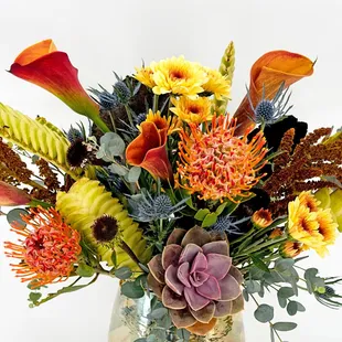 Arrangement with stunning pincushion protea