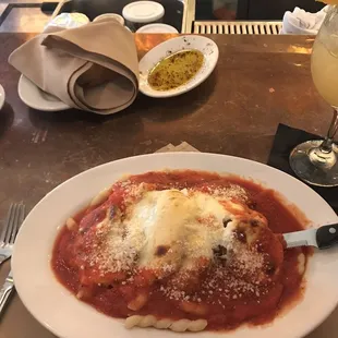 Eggplant parm over fresh fusilli pasta