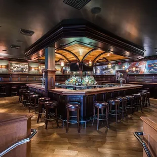 a bar with a wooden bar top