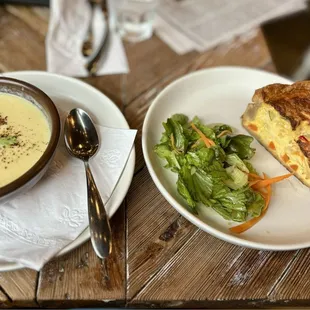 Morning: Corn chowder and veggie quiche