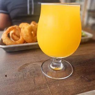 Mango beer and onion rings