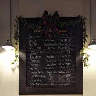 the menu on the wall