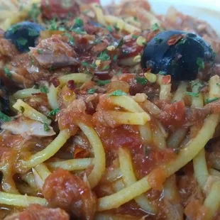 Spaghetti Tonno &amp; Olive - Tuna &amp; Black Olive Sauce with our amazing Spaghetti