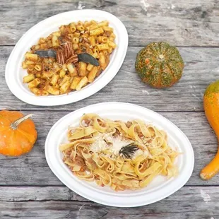 Macaroni with pumpkin (seasonal only) and Tagliatelle with House Meat Sauce