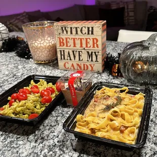 a kitchen counter with food on it