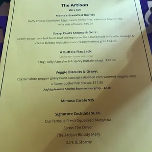 Special Drag Brunch menu.