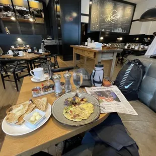 a table with food and drinks