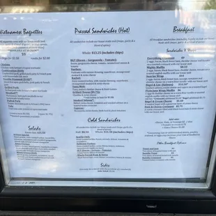 a menu on a window