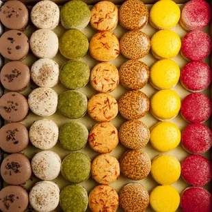 Chocolate, almond, pistachio, orange, espresso, lemon, raspberry