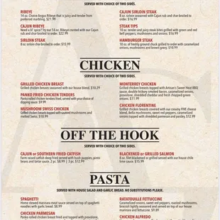 a hand cut steaks menu
