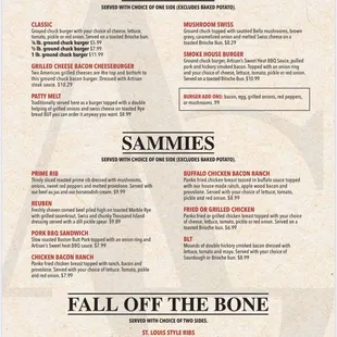 the menu for the fall of the bone