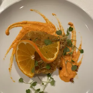 Arizona crab cake with local citrus and roasted red pepper aioli