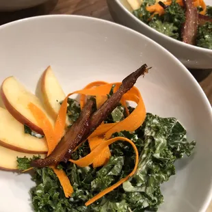 Kale apple salad with maple candied bacon