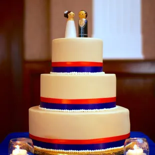 a wedding cake with a bride and groom topper