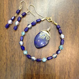 Beautiful Lapis bracelet, earrings, and pendant set made special-order by Nicolette at the Artist&apos;s Market!