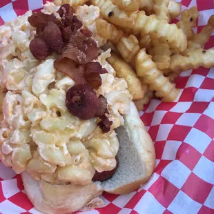 Mac and cheese bacon dog