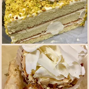 Pistachio creme cake and almond cake - delightful!