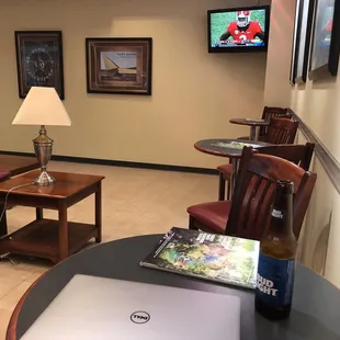 High top table and TV.