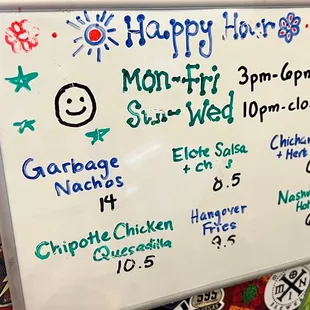 Happy hour menu