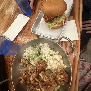 Chicken sandwich and cauliflower bowl