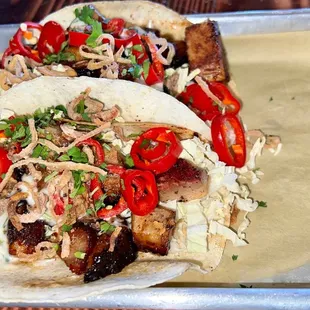 Pork belly tacos    @hybrideater