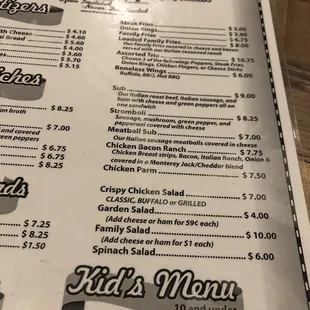 the menu for the restaurant