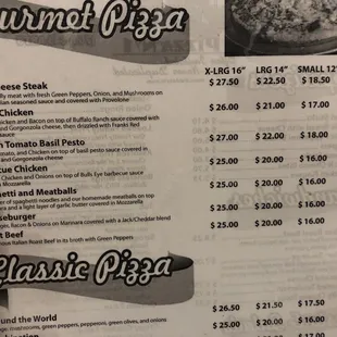 a menu for a gourmet pizza