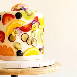 a cake decorated with fruit