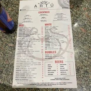 a menu for a drink at a restaurant