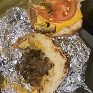 One half had nacho cheese and the other a slide of yellow cheese
