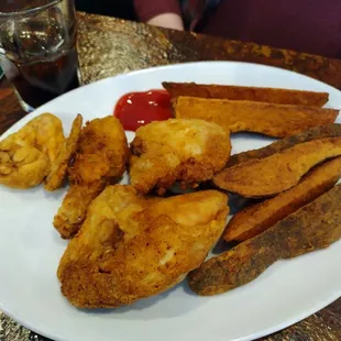 Fresh inhouse fried chicken and jo-jos.