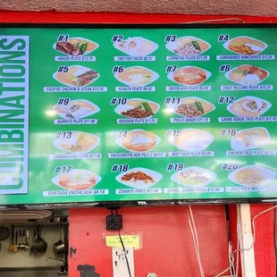 a menu on the wall