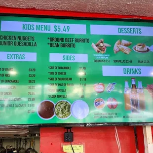 Extras menu Nov 2023