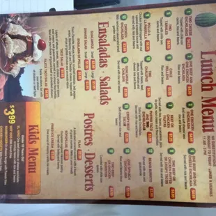 Lunch menu