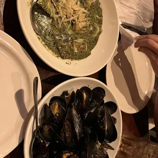 ravioli pesto + Mussels