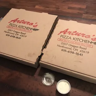 two boxes of pizza