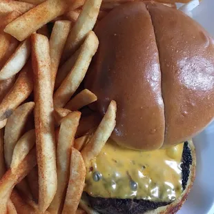 Half pound cheeseburger and fries