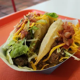Ground beef and steak puffy taco