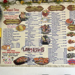 Menu on the wall