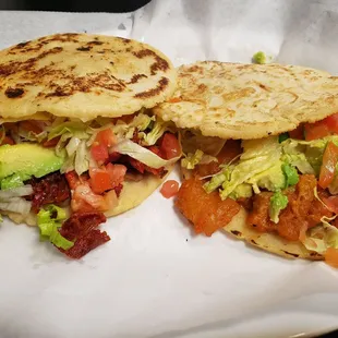 Gordita de pastor and chicharon. This place has great tacos as well with hand made flour tortillas.