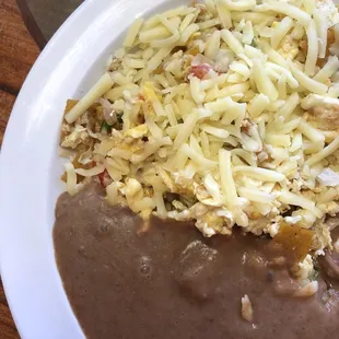 Breakfast - Migas and refried beans