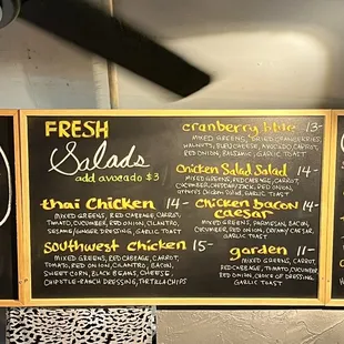 Salad menu