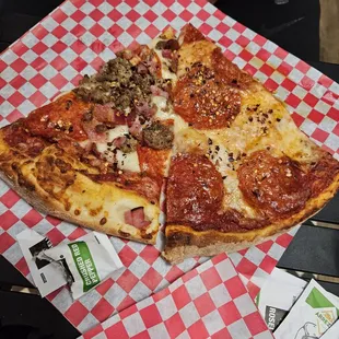 Pepperoni slice and pepperoni with mushrooms slice