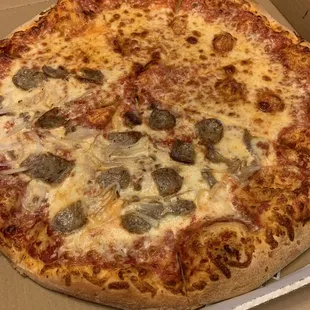 Half sausage and onion half cheese