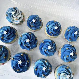 Galaxy, space theme cupcakes for son&apos;s first birthday