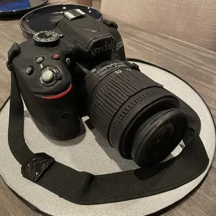 a camera on a plate